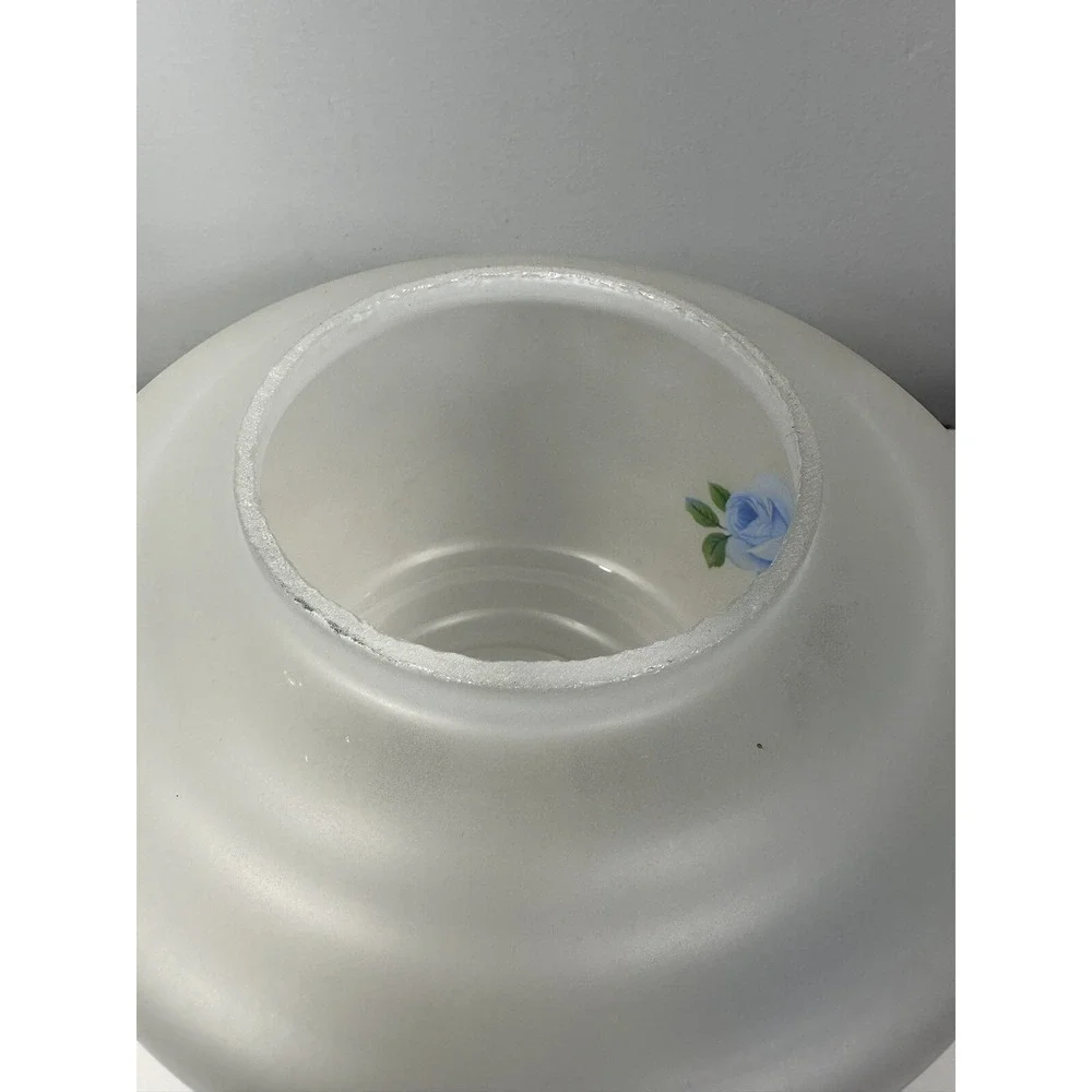 2 Piece Pair‎ Hurricane Lamp Shades Dome Blue Rose Aladdin Oil Electric